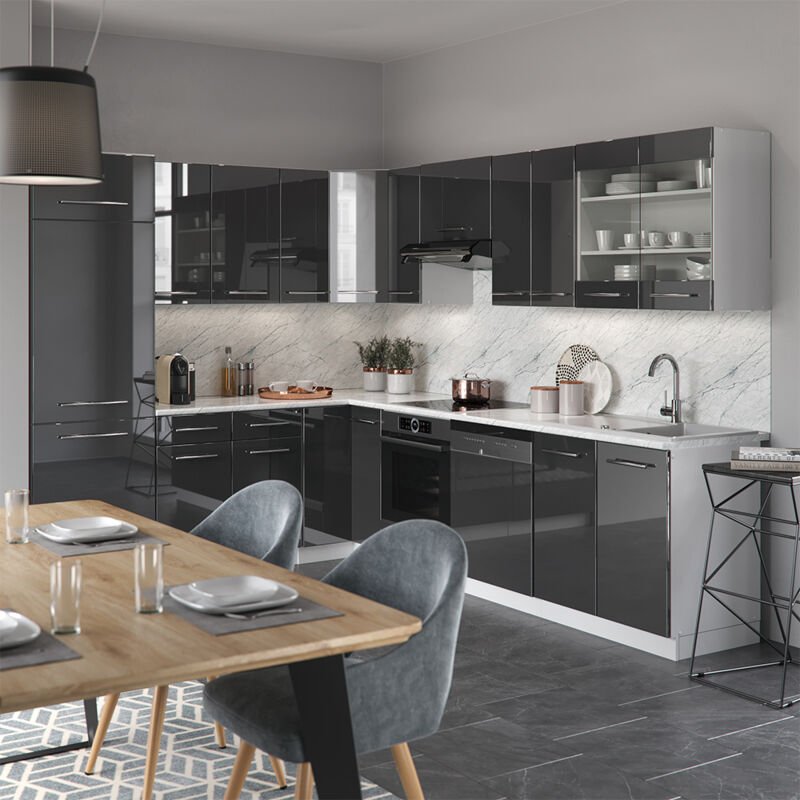 Vicco - Eckküche Fame-Line, Anthrazit Hochglanz/Weiß, 227 x 287 cm , ap Anthrazit