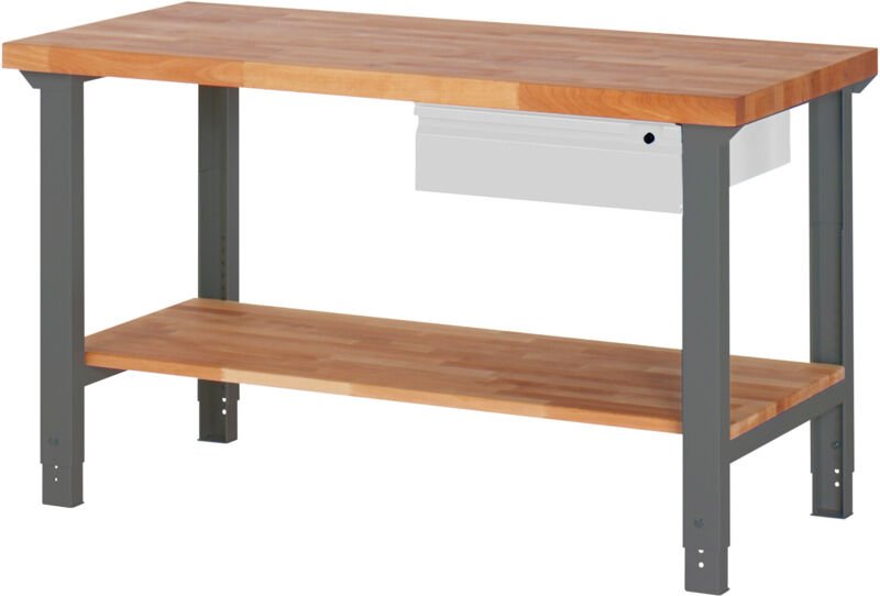 Höhenverstellbare Werkbank Premium mit 1 Schublade und Ablageboden BxTxH 1500x700x790-1140mm - Stier