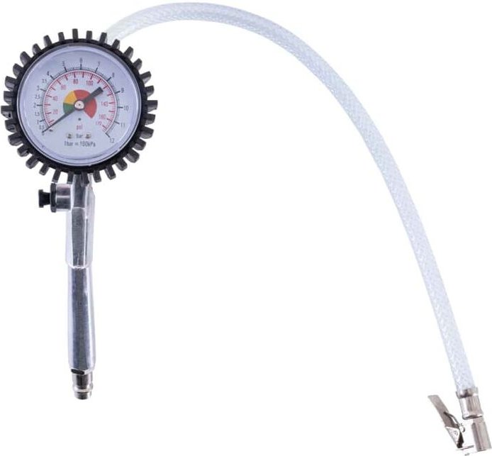 Reifenfüll-Messgerät Manometermessbereich 0-12 bar Reifendruck-Prüfer für Auto, Motorrad, Lkw uvm. - Scheppach