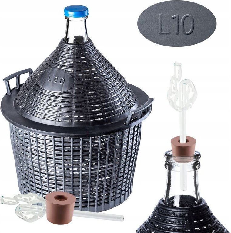 Glasballon-Set, Gärballon mit Kunststoffkorb und Gärzubehör, 10L - Kadax