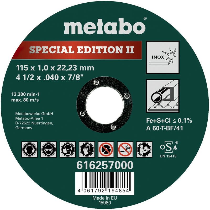 Metabo - Special Edition ii 115 x 1,0 x 22,23 mm, Inox, Trennscheibe, gerade Ausführung