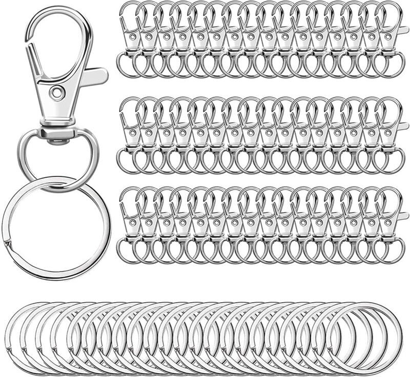 Thumbnail - Shining House - 100 Stück Schlüsselanhänger-Haken mit Schlüsselring, drehbare Karabinerverschlüsse aus Metall, für Schlü...