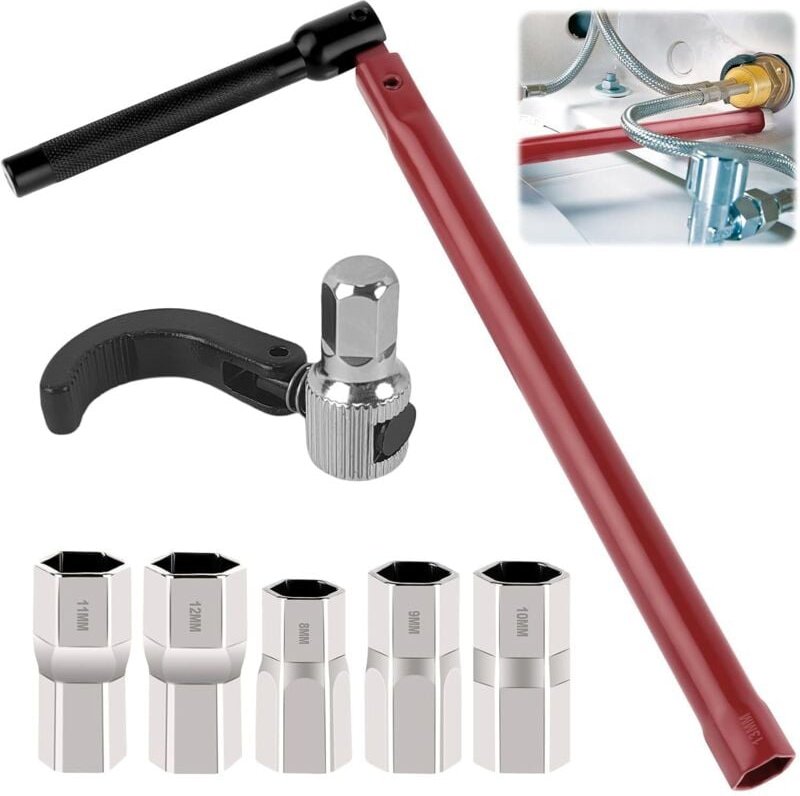 Waschtisch-Wasserhahn-Mutternschlüssel-Set, 8–12 mm Spültisch-Wasserhahn-Spezialwerkzeug (mit Handschuhen), Waschtisch-W...