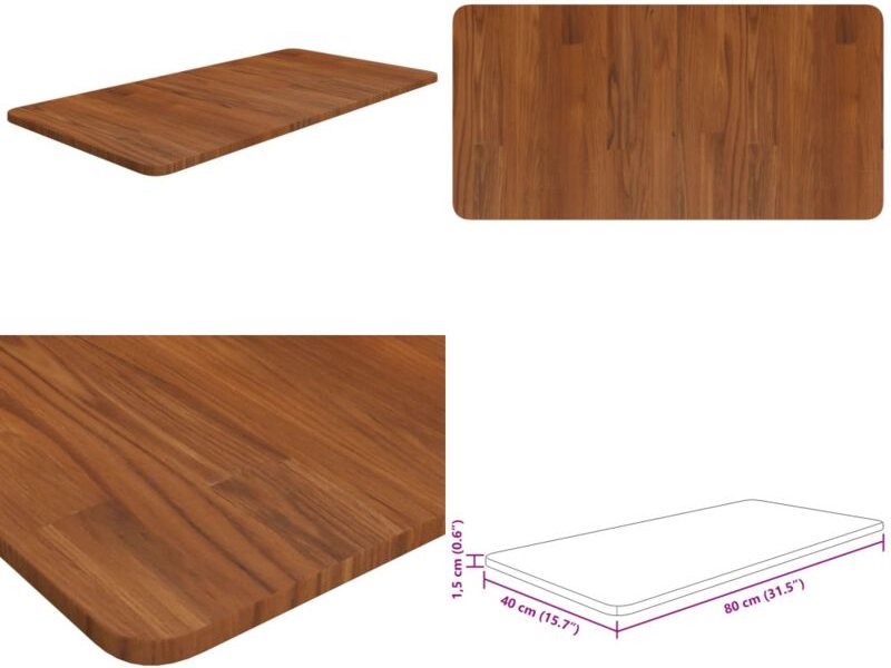 Waschtischplatte Dunkelbraun 80x40x1,5 cm Massivholz Behandelt - Waschtischplatte - Eiche - Holz Platte - Arbeitsfläche ...