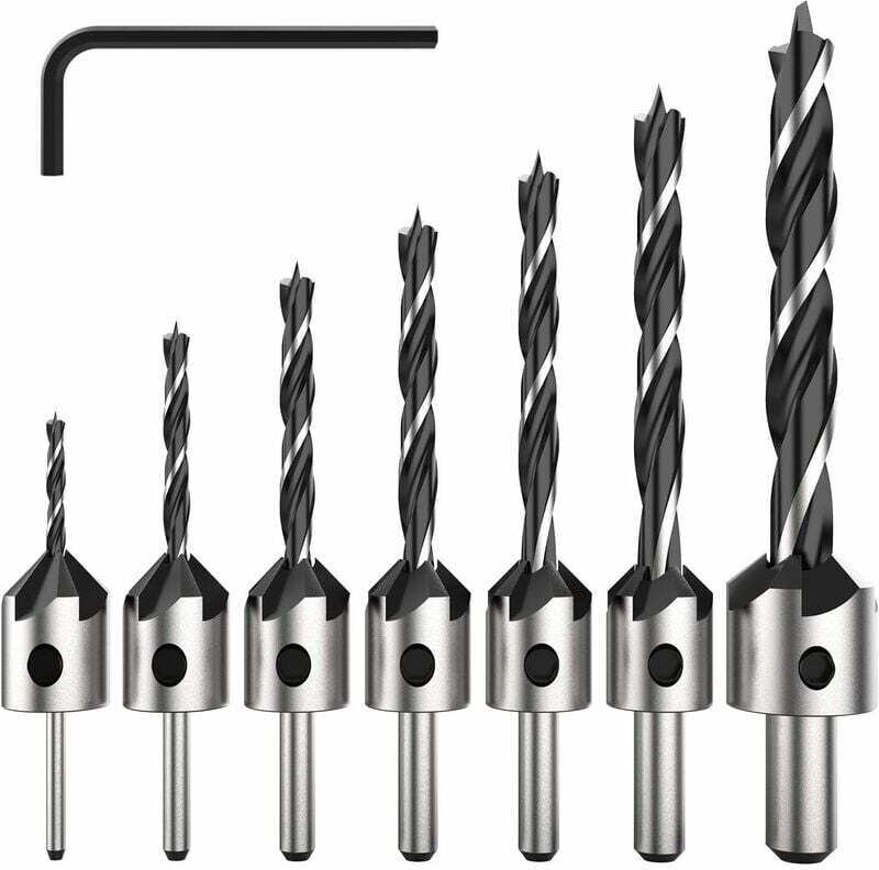 7-teiliges HSS-Senkbohrer-Set mit 5 Nuten, Holzschrauben-Fasenbit für Schrauben unterschiedlicher Länge durch einfaches ...