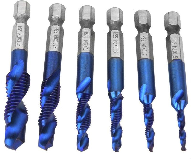 Ej.life - Kombi Bohrer Gewindebohrer Bit Satz, 6 Stück hss Metrisches Gewinde Bit Set 6,35mm Sechskantschaft Gewindebohr...