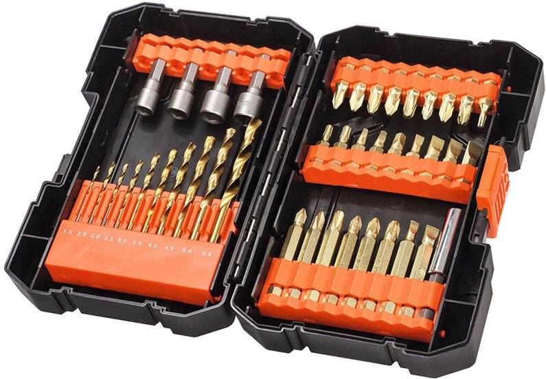 Black&decker - Box mit einem 41-teiligen Satz Schrauberbits und Bohrer unterschiedlicher Größen aus Titan