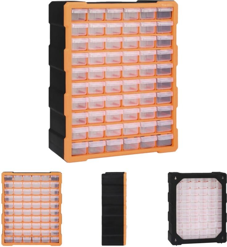 The Living Store Multi-Schubladen-Organizer mit 60 Schubladen 38x16x47,5 cm - Werkzeugkästen - Orange