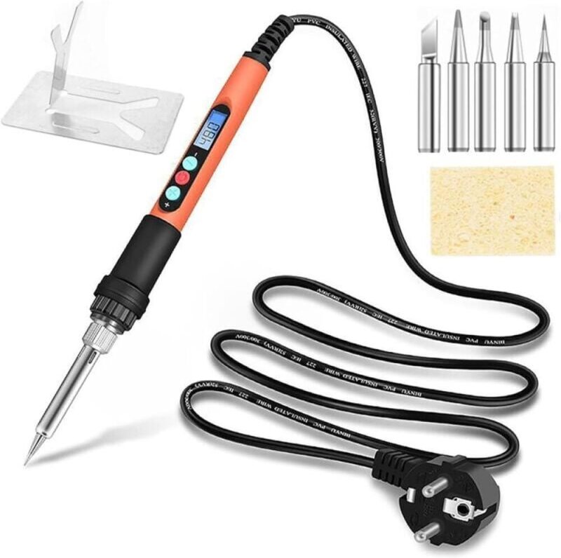90-W-Lötkolben mit Digitalanzeige, einstellbare Temperatur 100 °C – 480 °C, mit Ein-/Ausschalter, wird mit 5 Ersatzspitz...
