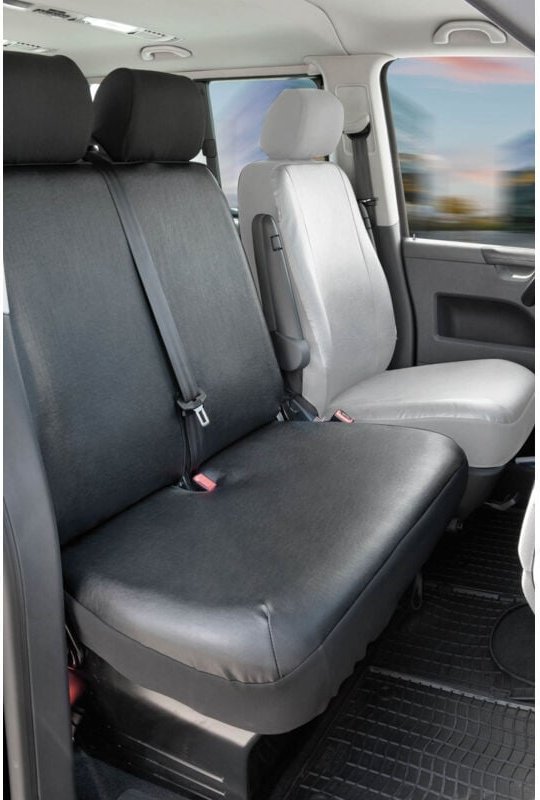 Walser - Passform Sitzbezug aus Kunstleder kompatibel mit vw T5, Doppelbank vorne klappbar