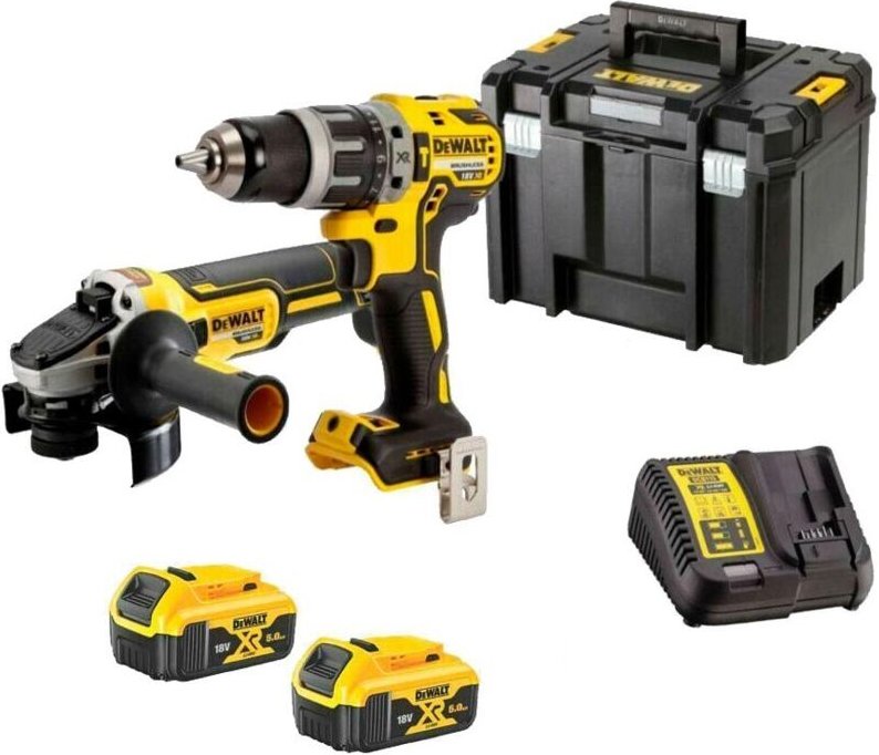 Dewalt - Werkzeuge - 18V Akku Bohrschrauber- und Winkelschleifer-Set, 2x 5,0 Ah xr Akku, Ladegerät DCK2080P2T