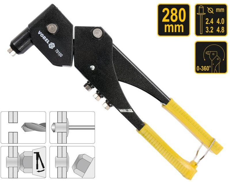 Blindnietzange Profi Nietzange mit 360 ° Drehkopf