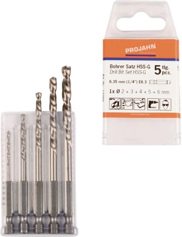 Thumbnail - Projahn HSS-G Bohrer Satz 6-kant Schaft E6.3 5-tlg. (2, 3, 4, 5, 6 mm)
