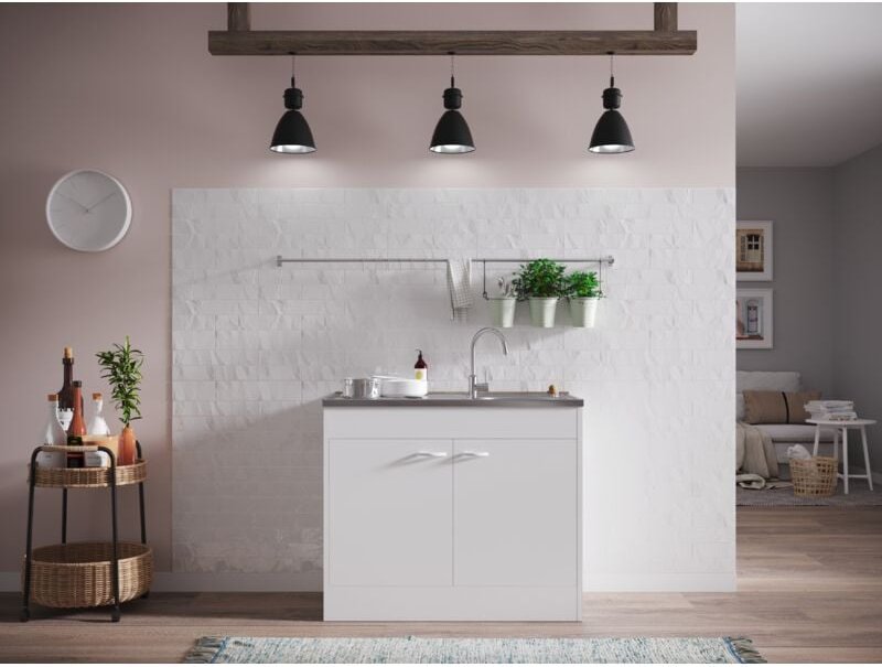 Respekta Komplettspüle Drehtür 100x50cm weiß Spülschrank Spültisch Küchenspüle