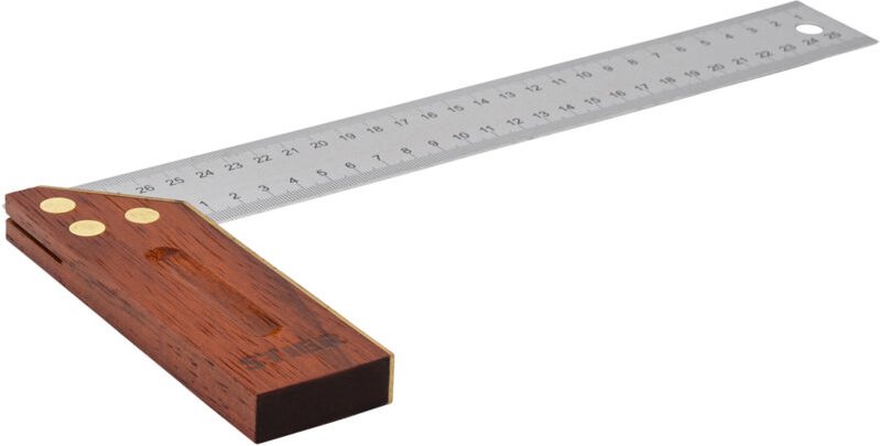 Anschlagwinkel, Schreinerwinkel, Palisander, 90° / 45°, 300 mm, mit Griffhohlkehle, Messingbeschlag - Stier