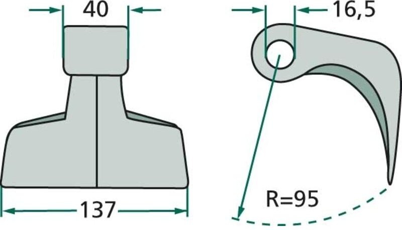 Hammerschlegelmesser 40x137x16,5 r=95
