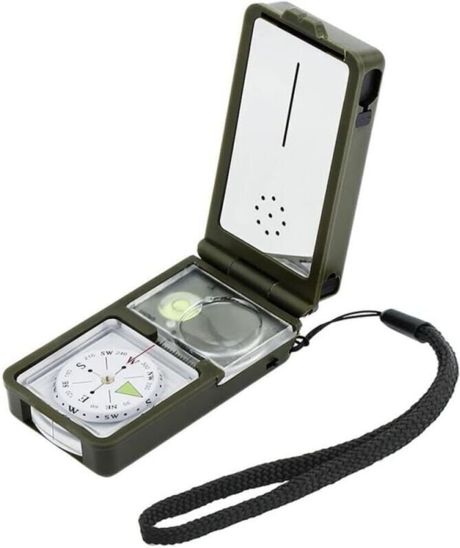10-in-1-Multifunktionskompass, kompaktes Überlebenswerkzeug mit LED-Taschenlampe, geeignet für Reisen, Wandern, Erkundun...