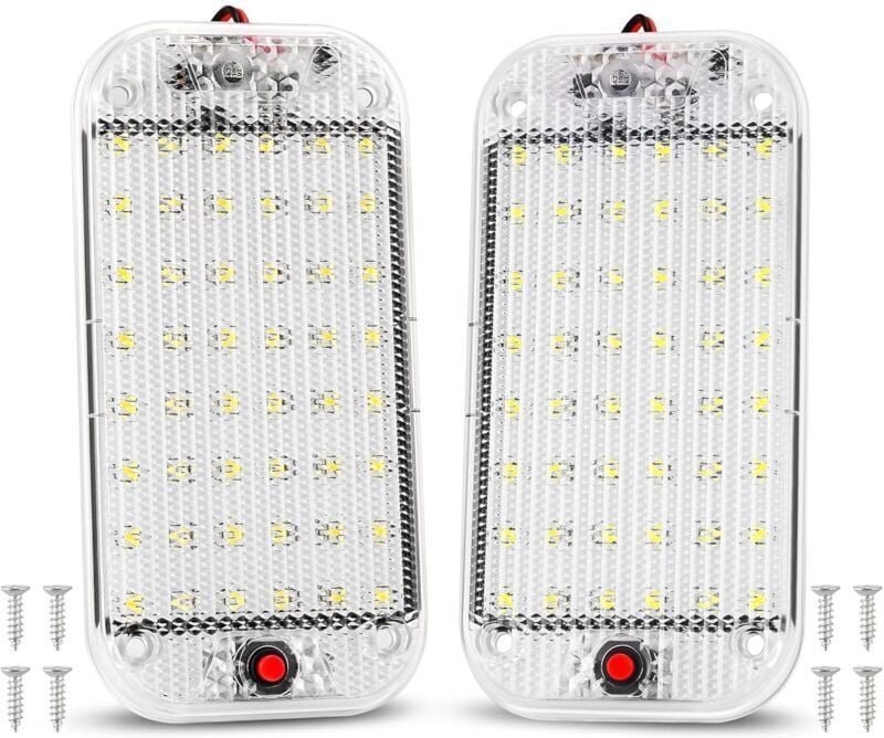 Odipie - 12V LED-Innenbeleuchtung, helle Auto-Lichtlampe, 48 LEDs mit Ein-/Aus-Schalter für Van, Camping, Boot, 2 Stück