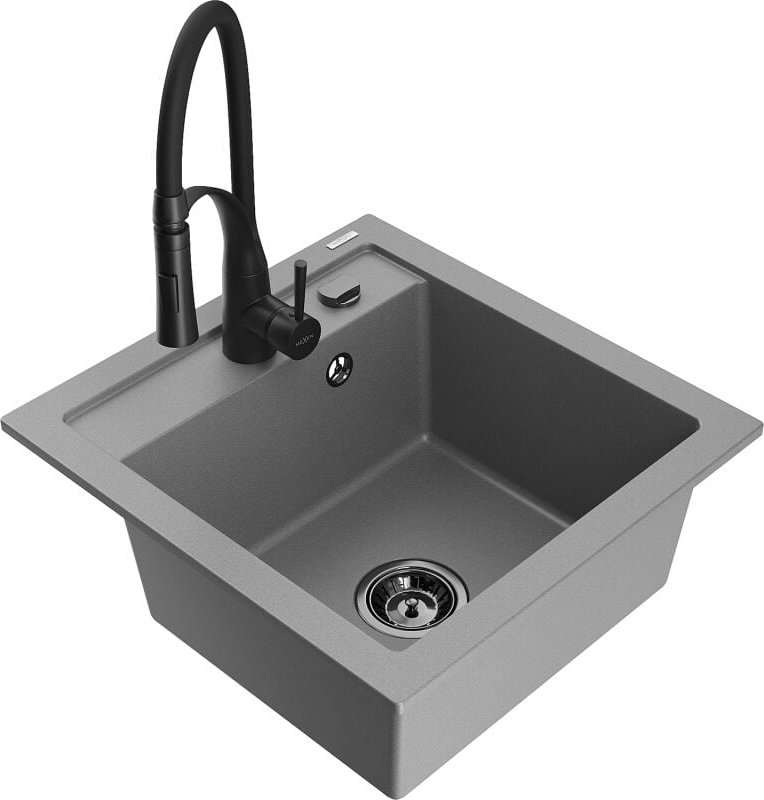 Mexen Vito 1-Becken-Granit-Spüle mit Mischbatterie Aster, Grau - 6503-71-73450-70-B