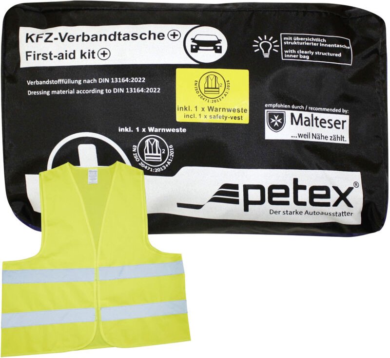 43939704 Plus schwarz din 13164:2022 inkl. Warnweste gelb en 20471 Verbandtasche Inkl. Warnwes - Petex
