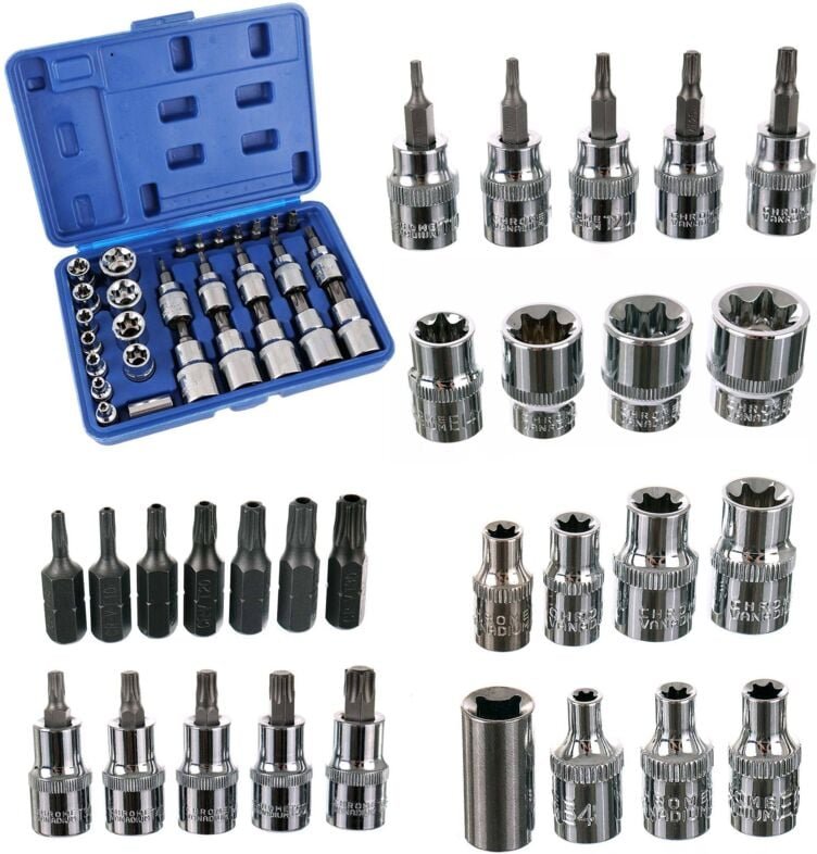 Satz Torx-Bit-Steckschlüsseleinsätze Innen und Außen, 30-teilig