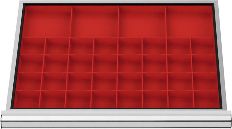 STIER Schubladeneinteilung Kleinteilekästen BLH 100 mm Innenmaß 600x450 mm 32 KTK 75x75 mm