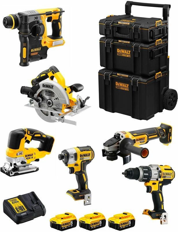 DeWALT Kit DWK601 (DCD996 + DCH273 + DCG405 + DCF887 + DCS334 + DCS570 + 3 x 5,0 Ah + DCB115 + 3en1 Caddy)