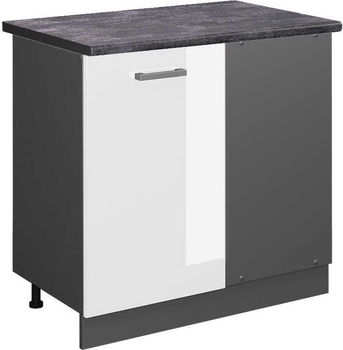 Vicco - Eckunterschrank R-Line, Weiß Hochglanz, 86 cm, ap Anthrazit