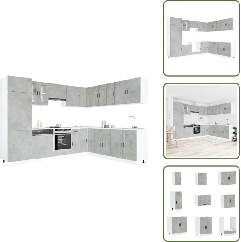 Vidaxl - 14-tlg. Küchenschrank-Set Porto Betongrau Holzwerkstoff - Küchenschrank-Set - Küchenschrank-Sets - Küchenzeile ...