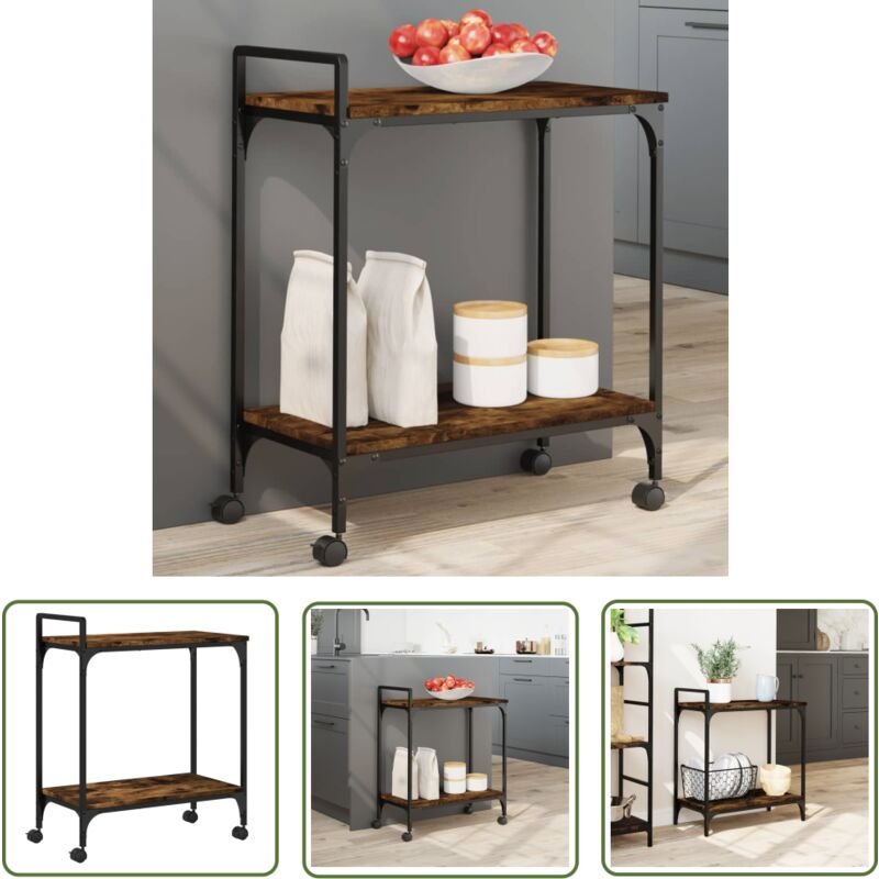 Küchenwagen Räuchereiche 60,5x31x72,5 cm Holzwerkstoff - Küchenwagen - Holzwerkstoffmöbel - Vintage Küchentisch - Mobile...