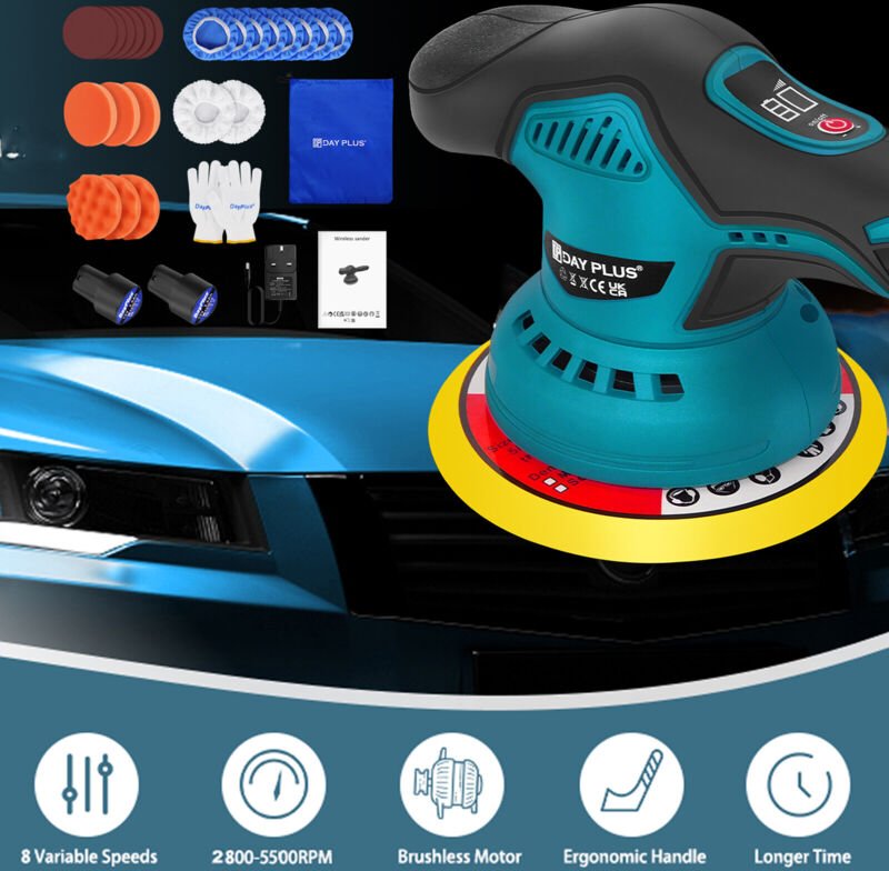 Dayplus - Exzenter Poliermaschine Akku 12V Auto Polierer Poliergerät 150mm Politur set de