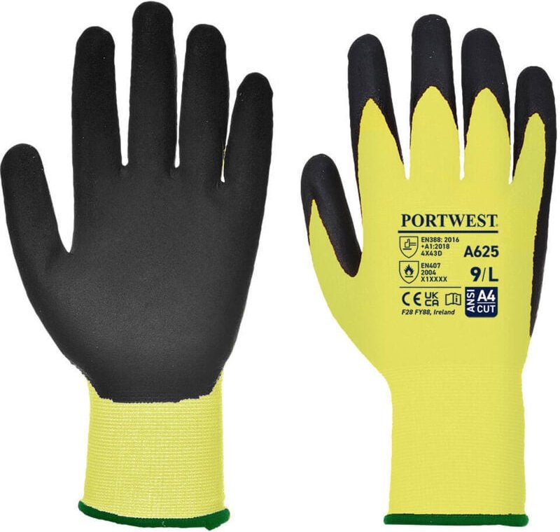 Thumbnail - PU-Handschuhe Vis-Tex Schnittschutz D Gelb/Schwarz XL - Größe 10
