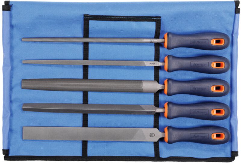 Feilensatz mit 2K-Heft 5-teilig in Rolltasche Metall, Hieb 2, Länge ohne Angel: 250 mm - Dick