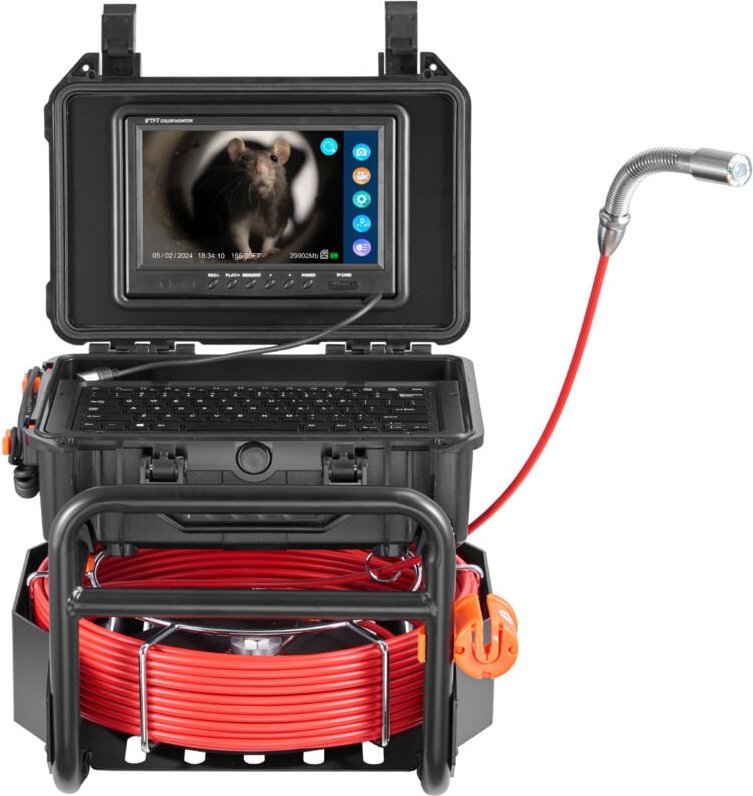Kanalkamera, 165 ft/50 m lang, selbstnivellierende Abflusskamera mit 512 Hz-Sender, Entfernungszähler, 9 Zoll Bildschirm...