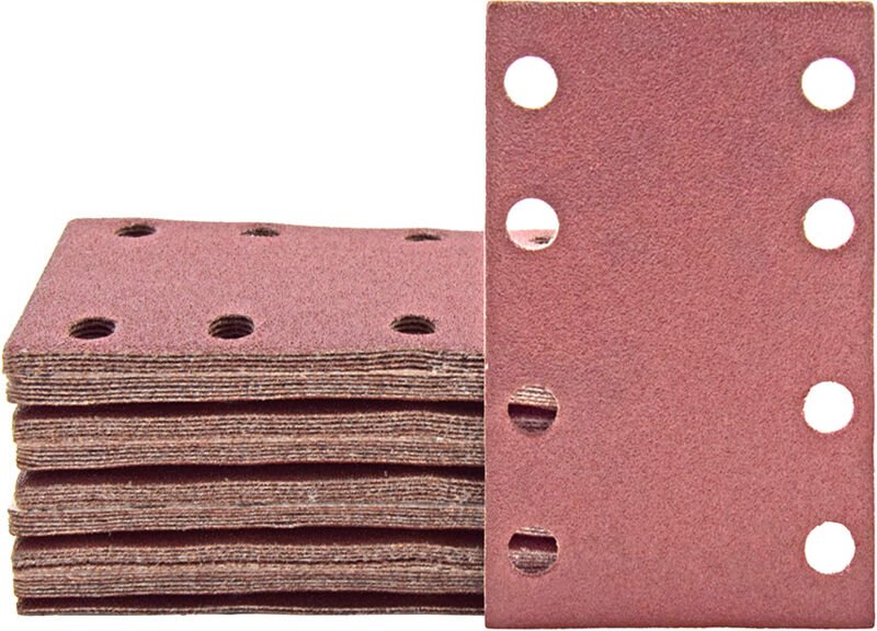 Fox Klett-Schleifblätter, 133 x 80 mm, 8-Loch, f. Schwingschleifer, Normalkorund (50 Stk.) K100 - Miotools