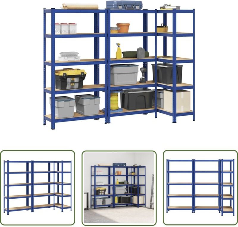 The Living Store - vidaXL Lagerregale mit 5 Böden 3 Stk. Blau Stahl & Holzwerkstoff