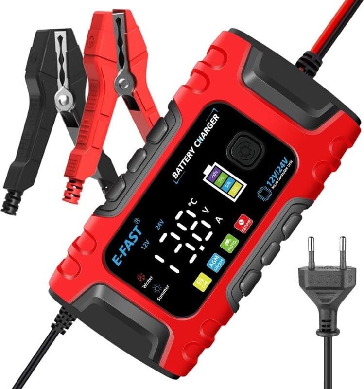 6A 12V Smart Batterieladegerät, Erhaltungsladegerät und automatische Reparaturfunktion, tragbar, mit LCD-Display, für Au...