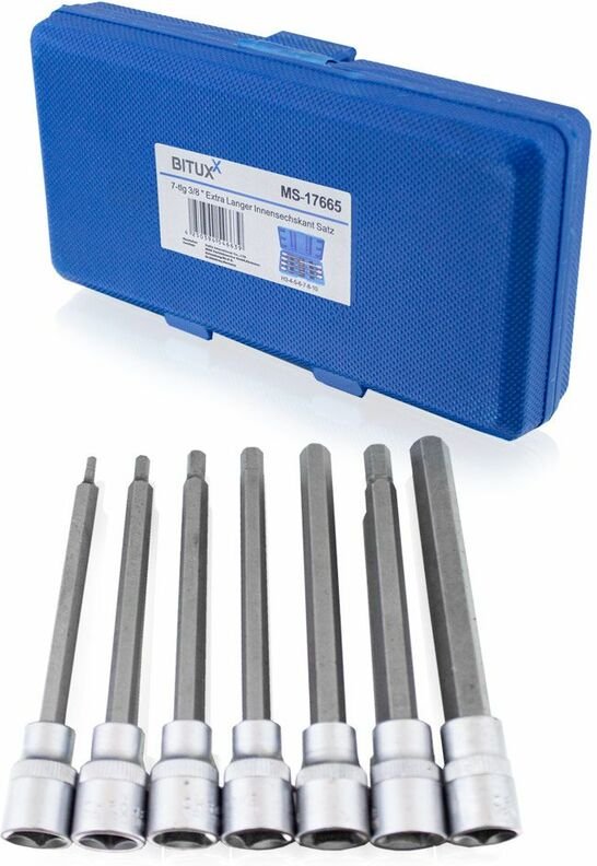 Bituxx - 7 tlg Innensechskant Nuss Satz Stecknuss Werkzeug Bitsatz Nüsse 3/8' Extra Lang H3 H4 H5 H6 H7 H8 H10