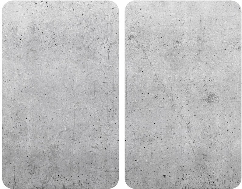 Herdabdeckplatten Universal Beton 2er Set, für alle Herdarten, Mehrfarbig, Gehärtetes Glas grau, Kunststoff (tpe) hellgr...