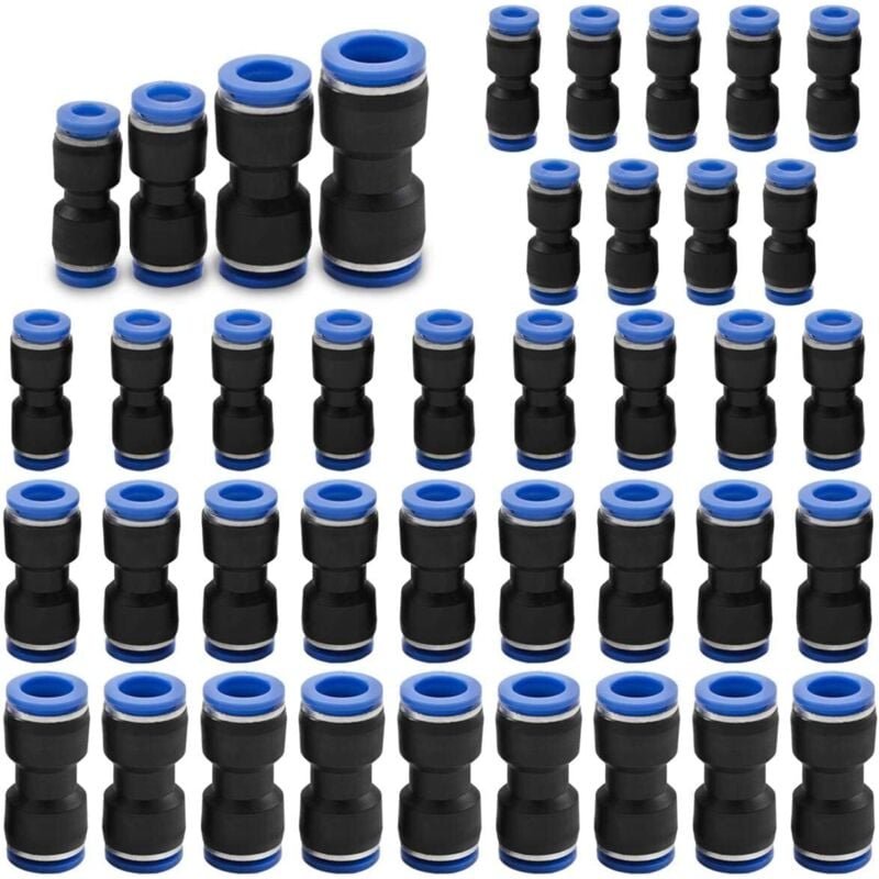 Thumbnail - 40-teiliges Einsteck-Pneumatik-Montageset, Zweiwege-Schnellverschluss-PU-Luftleitungsadapter aus Kunststoff (6 mm, 8 mm,...
