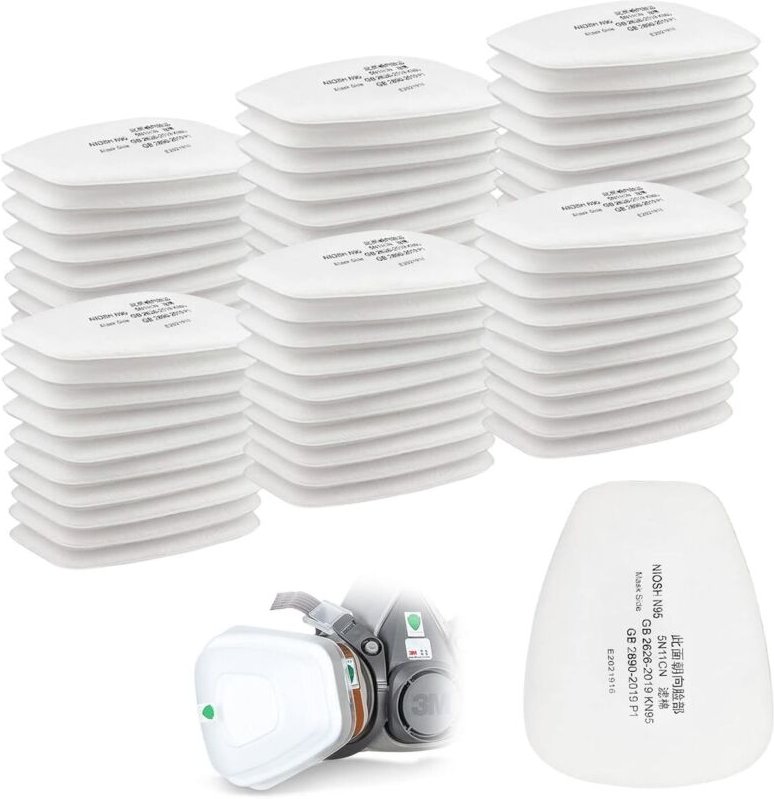 60er-Pack 3M-Baumwollfilter, Vollgesichtsmaskenfilter, 5n11 CN-Einsatzfilter, Baumwollfilter für 6000, 6200, 6800, 7501,...
