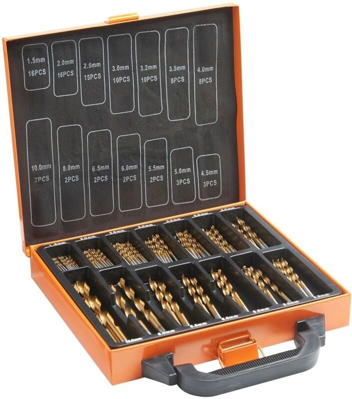Metallbohrer-Set mit Tragekoffer – Metallbohrer-Set – 99 Schnellarbeitsstahl-Bohrer von 1,5 bis 10 mm mit Titanbeschicht...
