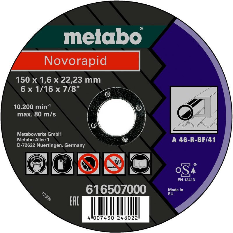 Thumbnail - Metabo - Novorapid 150 x 1,6 x 22,23 mm, Stahl, Trennscheibe, Form 41 (616507000)