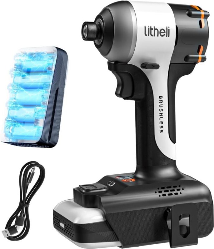 Litheli - Schrauber mit 10.000mAh Li-Ion-Akku, 20V 230 Nm Maximales Drehmoment, 3 Modi, 6.35MM Präzisionsspannzange, LED...