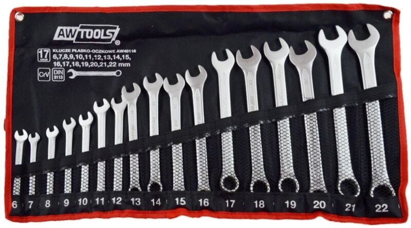 Thumbnail - Awtools klucze płasko-oczkowe komplet 17elem. 6,7,8,9,10,11,12,13,14,15,16,17,18,19,20,21,22 mm