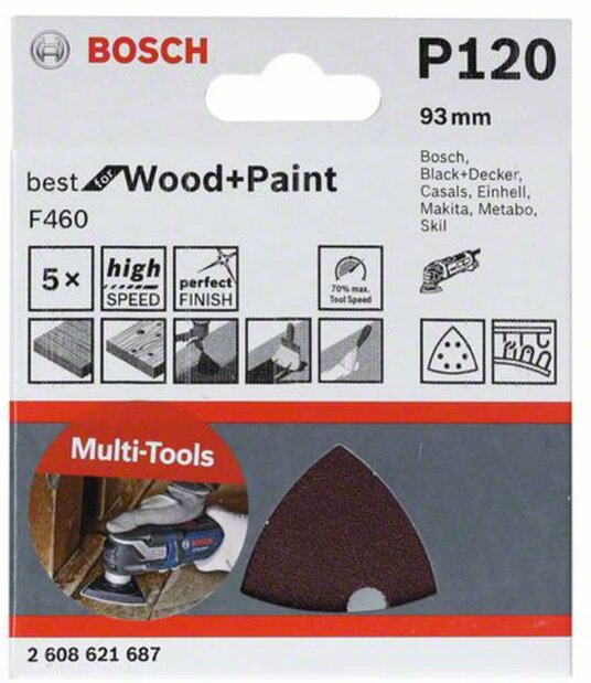 Pro F460 Schleifblatt, 93 x 93 mm G180, 5 Stück - Bosch