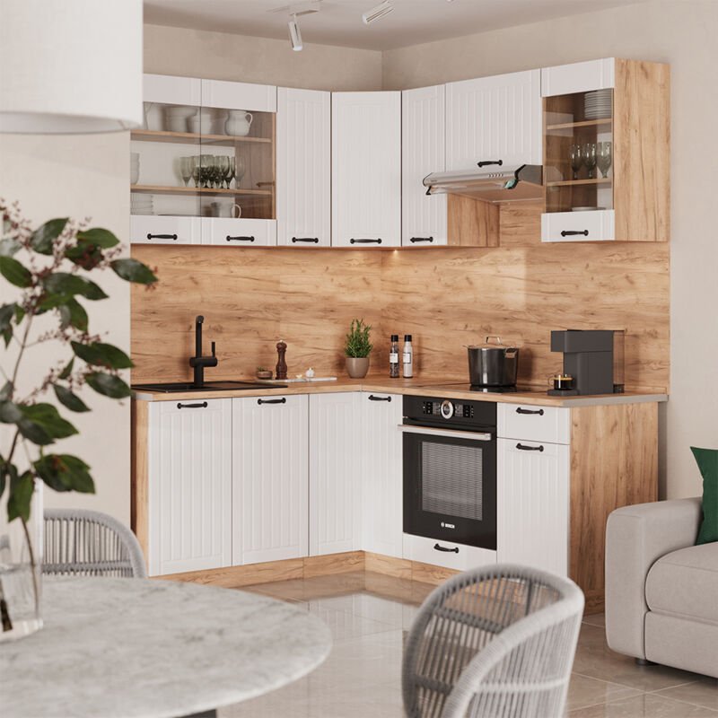 Eckküche Fame-Line, Weiß Landhaus, 190 x 46 cm ohne Arbeitsplatte, Vicco