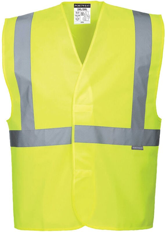 Warnweste mit Streifen und Trägern, Hi-Vis Gelb, Größe L/XL