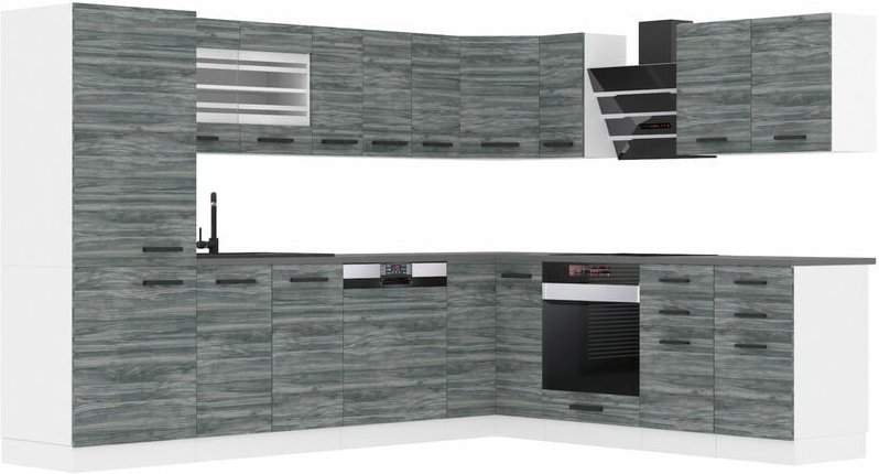 Küchenzeile Küchenblock Küche L-Form Julie Küchenmöbel mit Griffe, Einbauküche ohne Elektrogeräten mit Hängeschränke und...