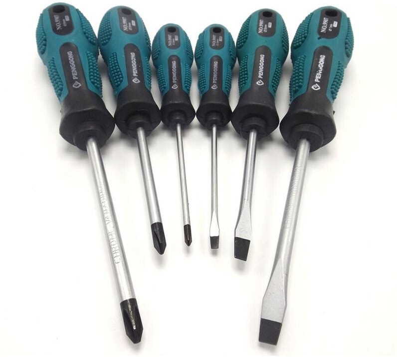 Trade Shop - SET KIT 7 SCHRAUBENDREHER SCHRAUBENDREHER MIT ERGONOMISCHEM GRIFF STERNFÖRMIGE SCHLITZSPITZE -